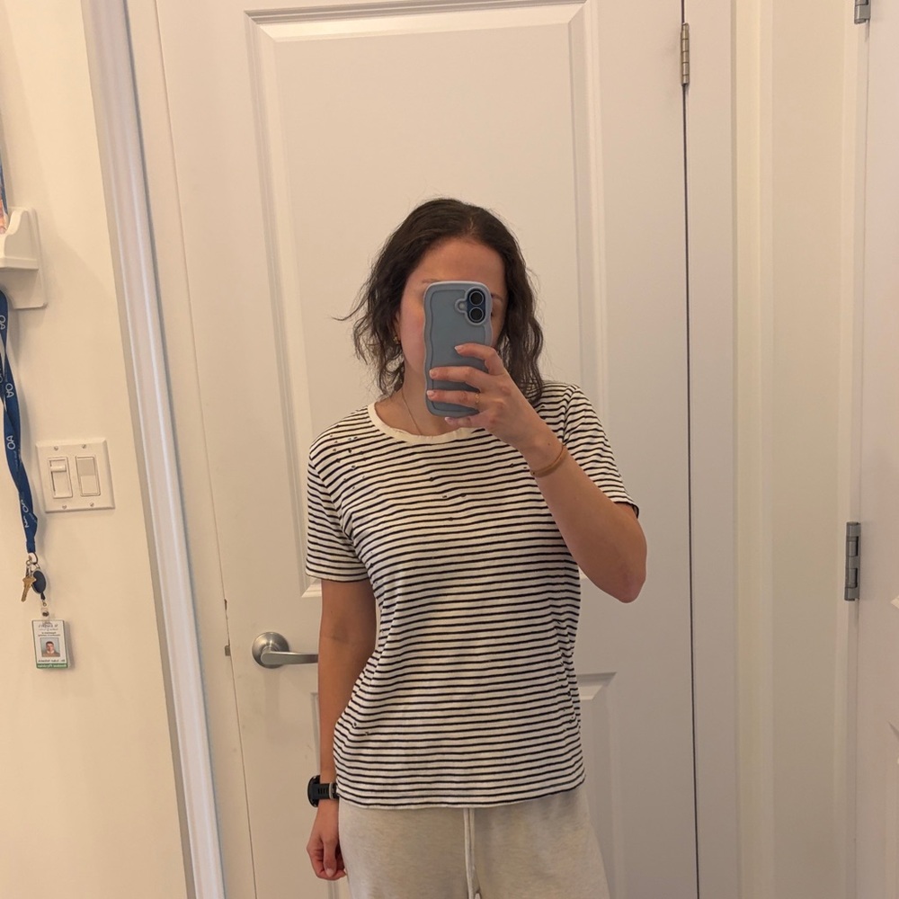 Love Stitch Black & White Striped Short-Sleeve Crewneck Tee